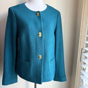 Talbots Teal Blue Wool Blend Turnlock Structured Jacket 8